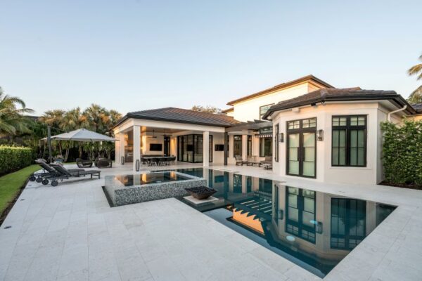 Majestic Isles pool area at sunset.