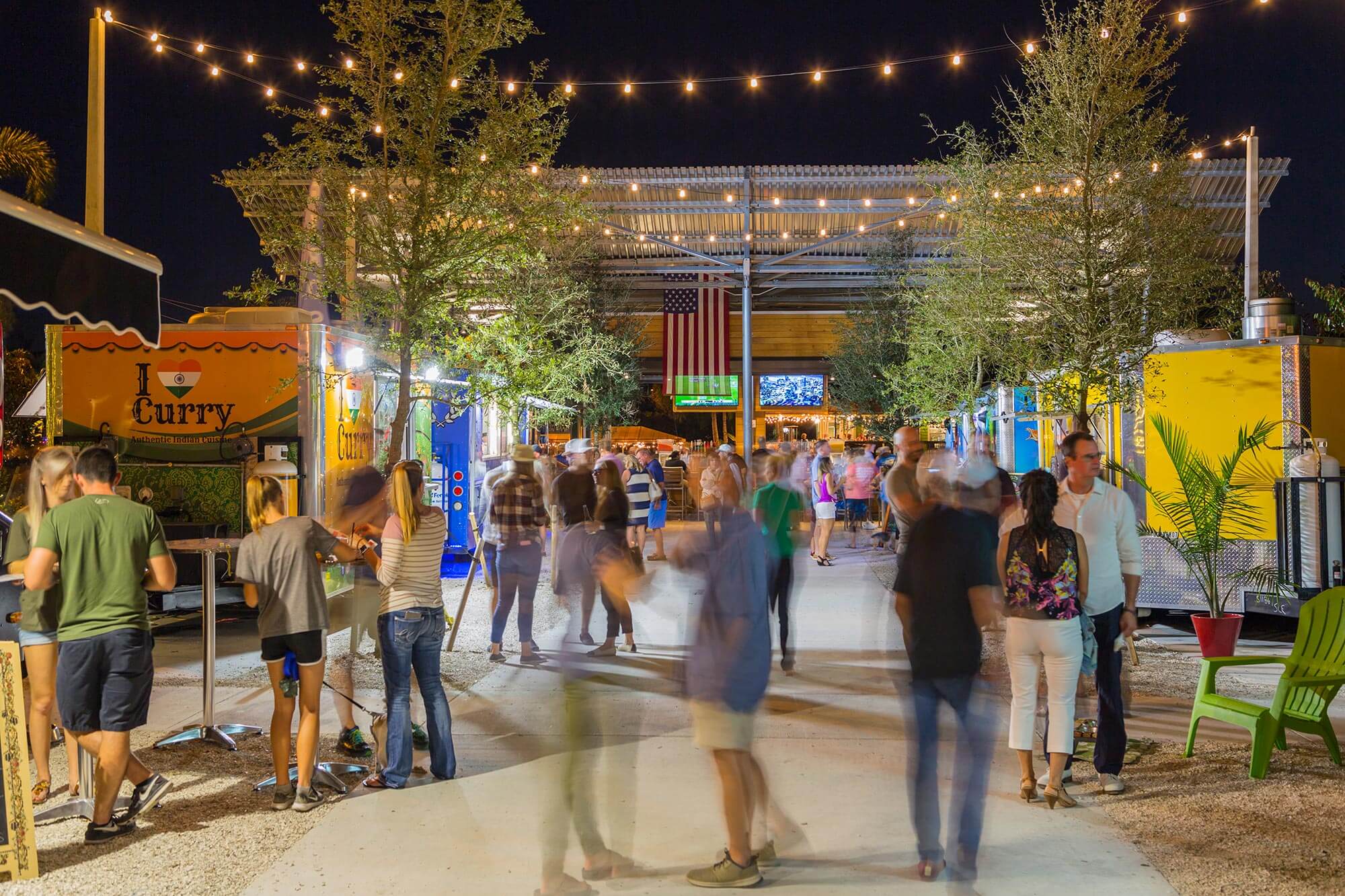 Night view entry of Celebration Park Naples, FL